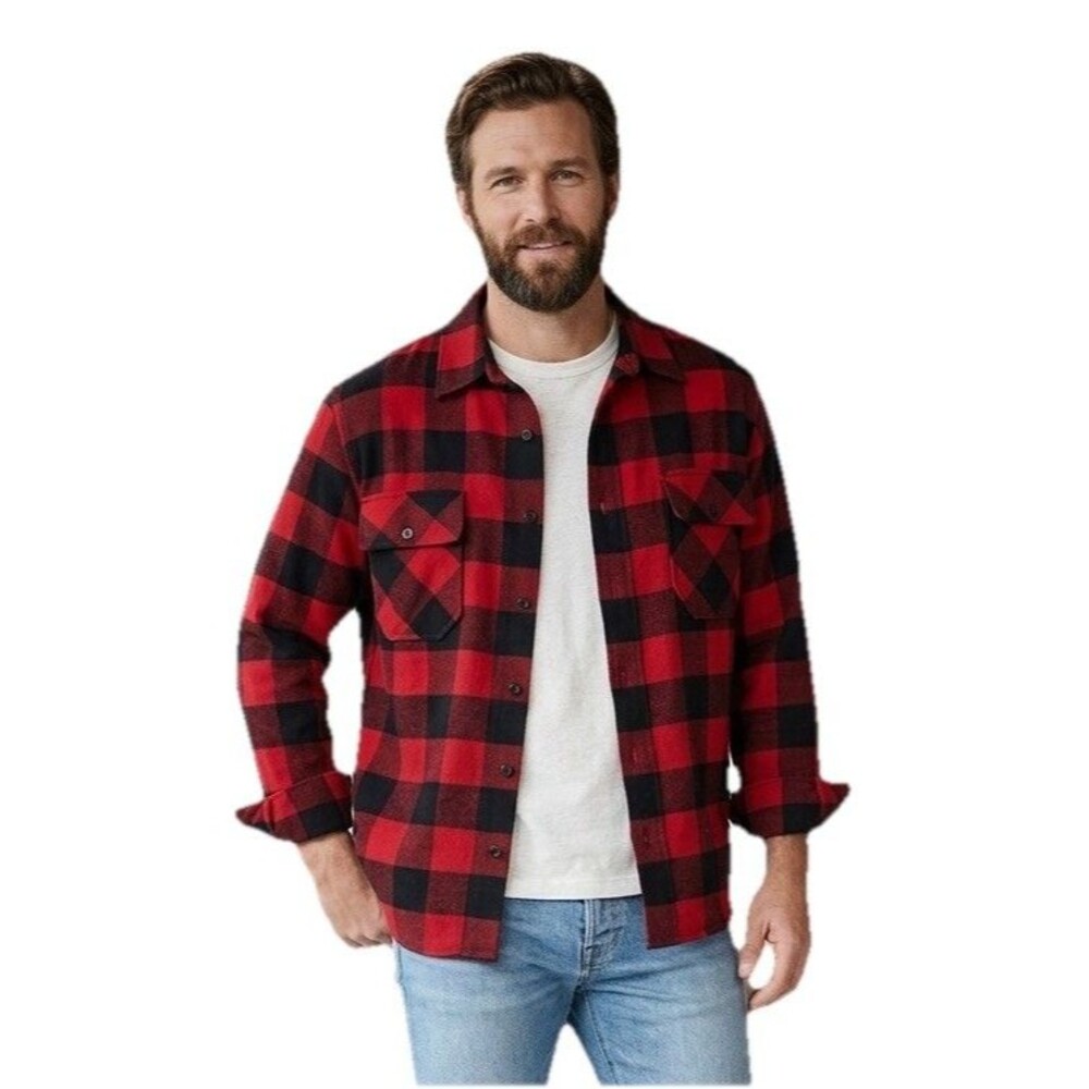 FRAME Red Buffalo Plaid Flannel Shirt Mens XL 100% Cotton Button Up Shacket